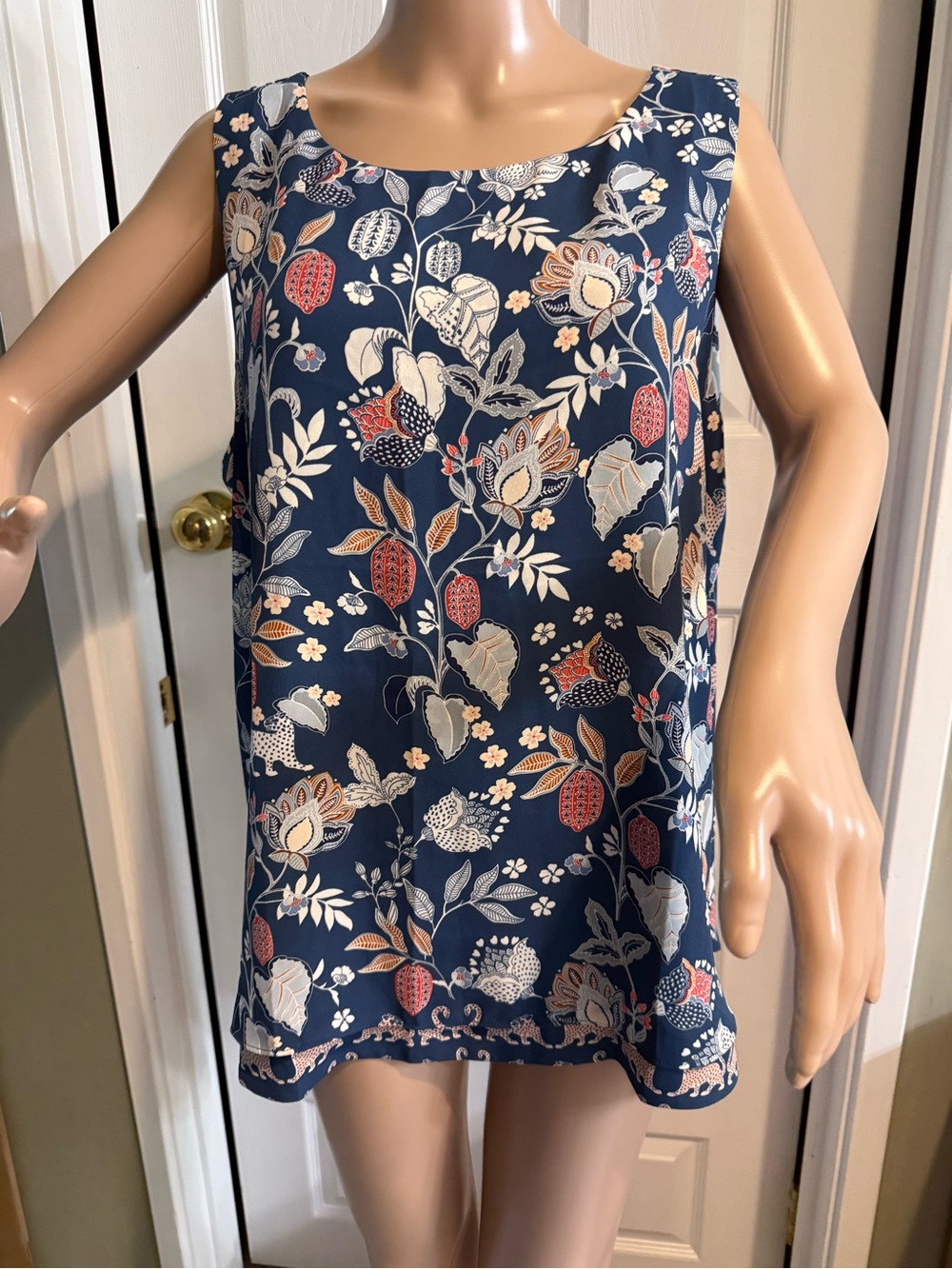 NWT Chicos 3 16 18 Reversible Tank Top Sleeveless Tiered Floral & Leopard Print